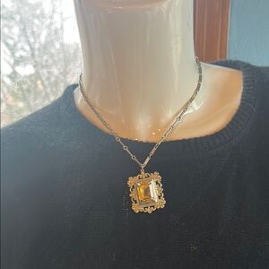 Vintage-Inspired Silver Necklace with Yellow Pendant